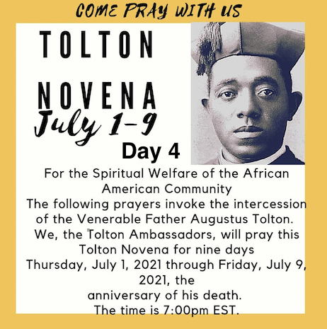 Tolton Novena for the Spiritual Welfare of the Black American Community (July 1-July 9) [124th Anniversary of Tolton’s Death] – Day 4: FOR PEACE IN THE BLACK COMMUNITY